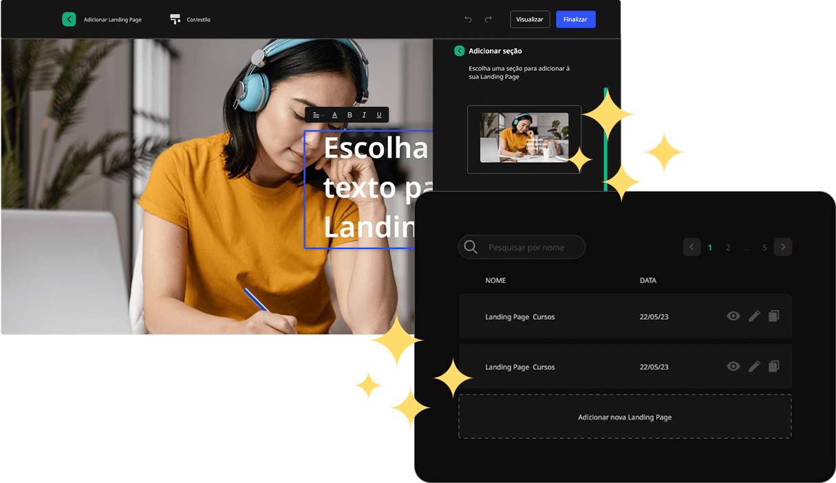 Imagem de gerenciamento de afiliados, landing page e mais